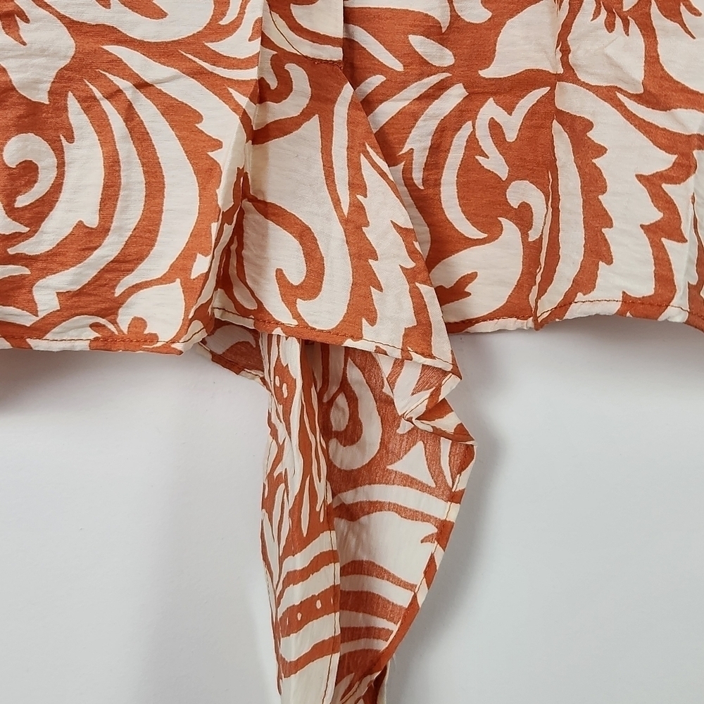 NWT Joie Orange White Floral Short Tie Waist Blouse Size L - Picture 4 of 9